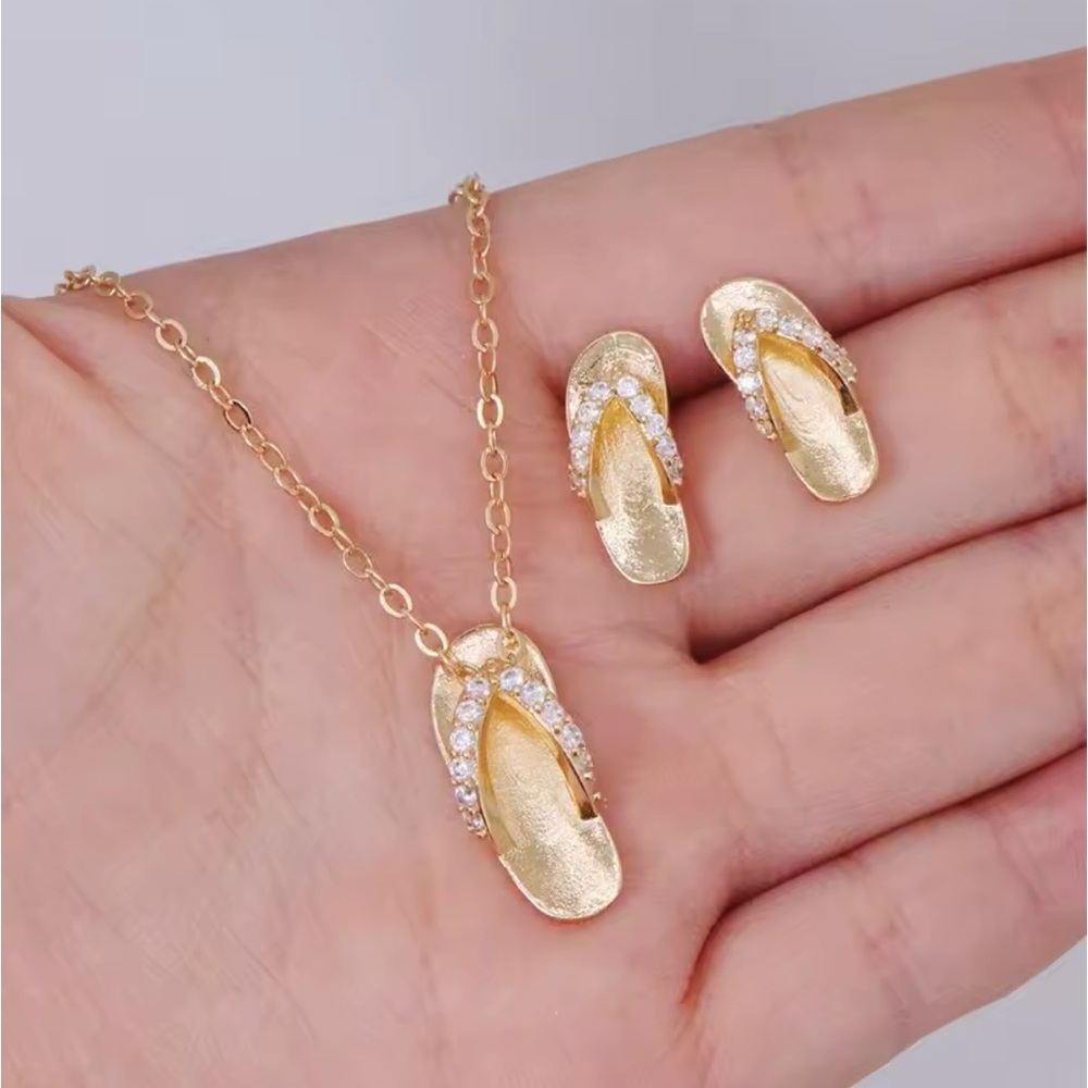 Gold Filled Cubic Zirconia Flip Flop Jewelry Set